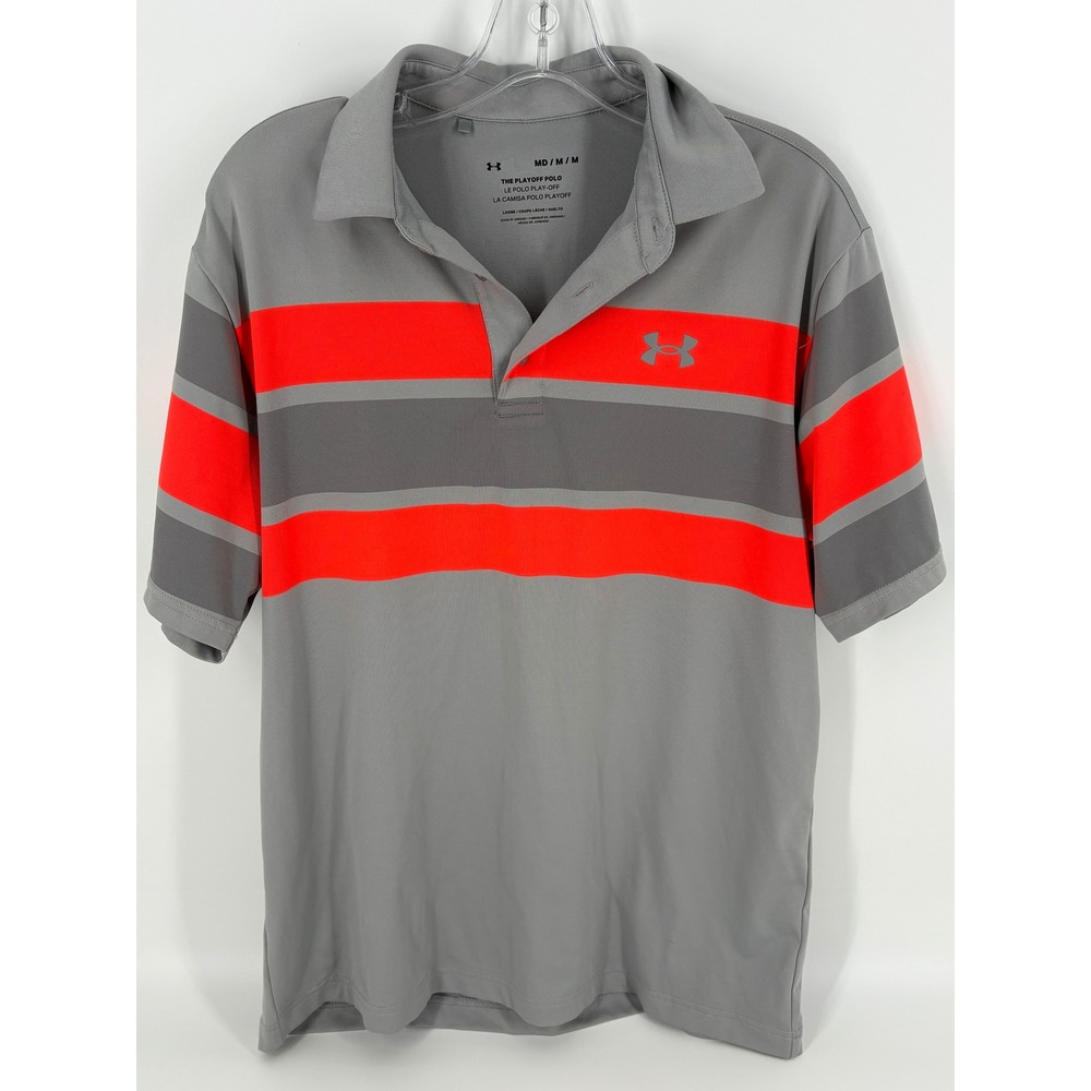 Under Armour Mens Playoff Polo Shirt Medium Gray Red Striped Golf